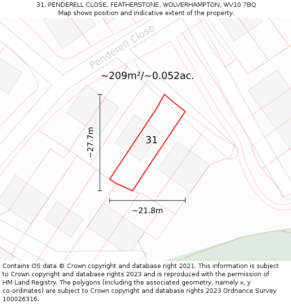 31, PENDERELL CLOSE, FEATHERSTONE, WOLVERHAMPTON, WV10 7BQ: Plot and title map