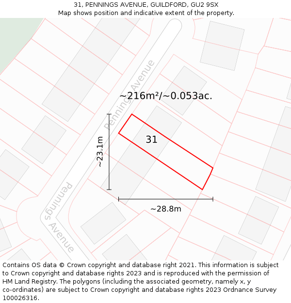 31, PENNINGS AVENUE, GUILDFORD, GU2 9SX: Plot and title map