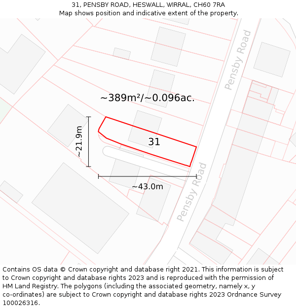 31, PENSBY ROAD, HESWALL, WIRRAL, CH60 7RA: Plot and title map