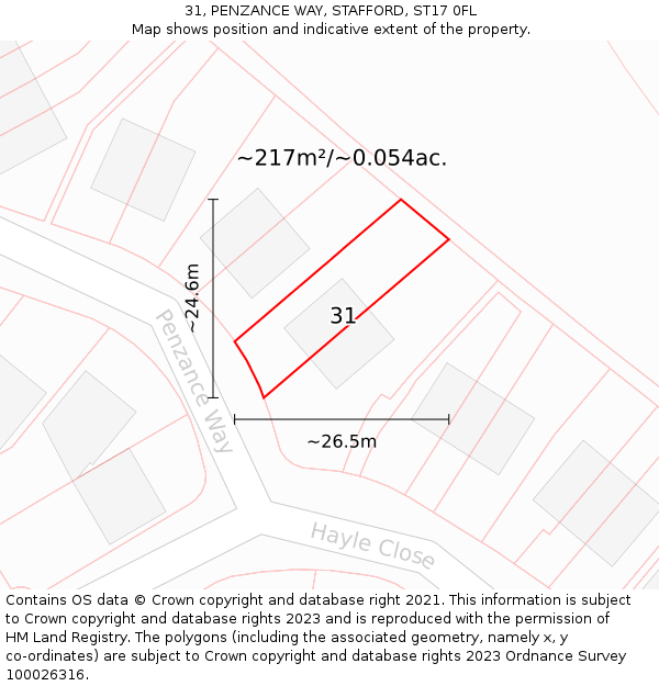 31, PENZANCE WAY, STAFFORD, ST17 0FL: Plot and title map