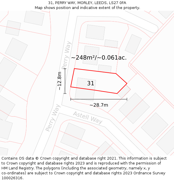 31, PERRY WAY, MORLEY, LEEDS, LS27 0FA: Plot and title map