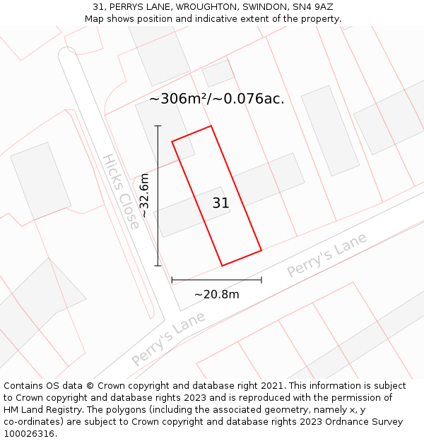 31, PERRYS LANE, WROUGHTON, SWINDON, SN4 9AZ: Plot and title map