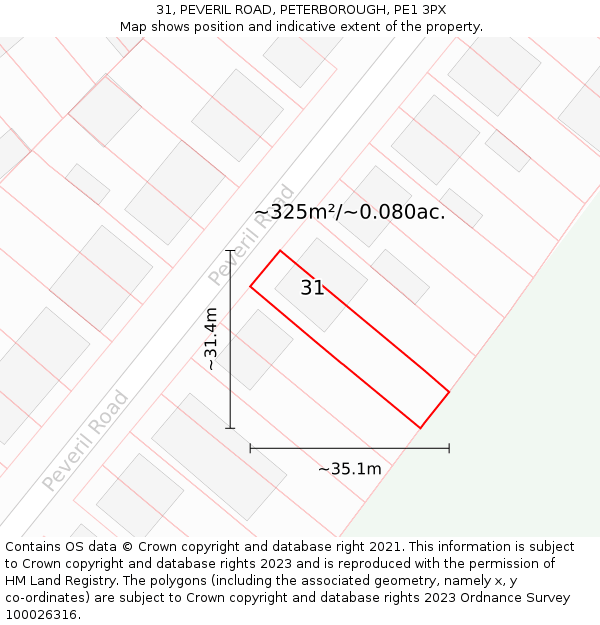 31, PEVERIL ROAD, PETERBOROUGH, PE1 3PX: Plot and title map