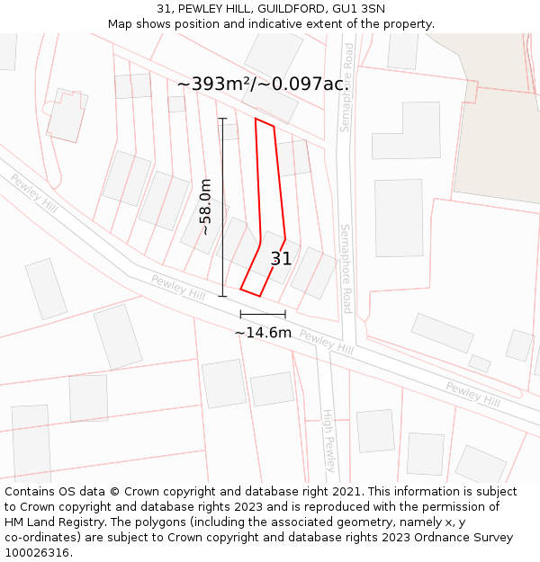 31, PEWLEY HILL, GUILDFORD, GU1 3SN: Plot and title map