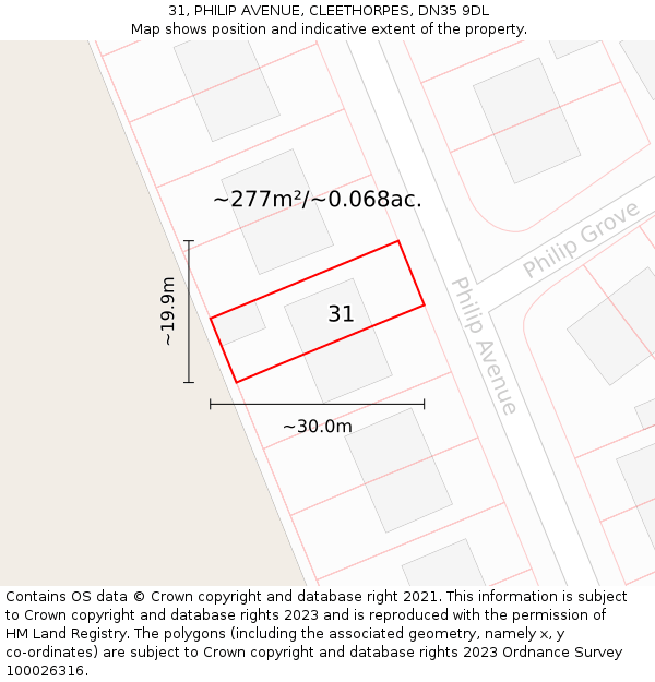 31, PHILIP AVENUE, CLEETHORPES, DN35 9DL: Plot and title map