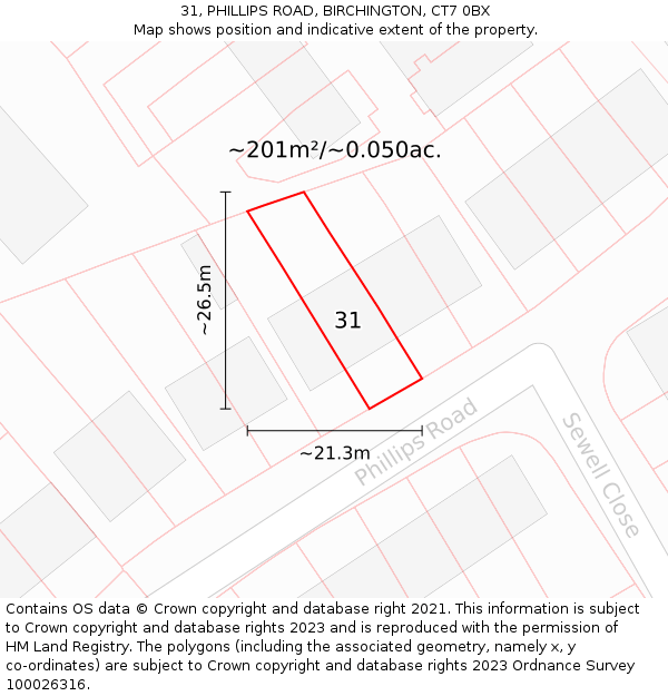 31, PHILLIPS ROAD, BIRCHINGTON, CT7 0BX: Plot and title map