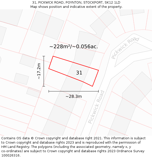 31, PICKWICK ROAD, POYNTON, STOCKPORT, SK12 1LD: Plot and title map