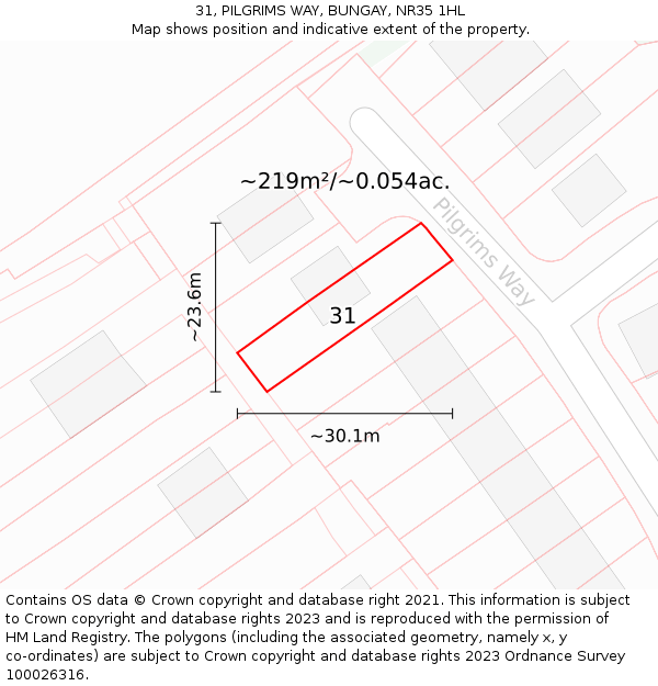 31, PILGRIMS WAY, BUNGAY, NR35 1HL: Plot and title map