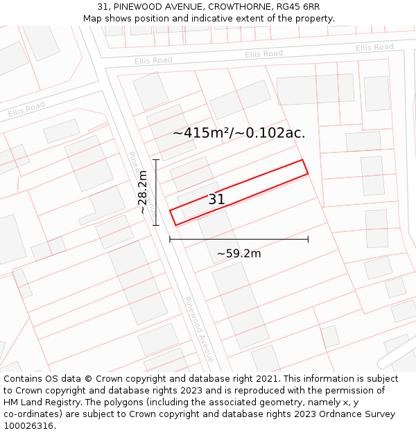 31, PINEWOOD AVENUE, CROWTHORNE, RG45 6RR: Plot and title map