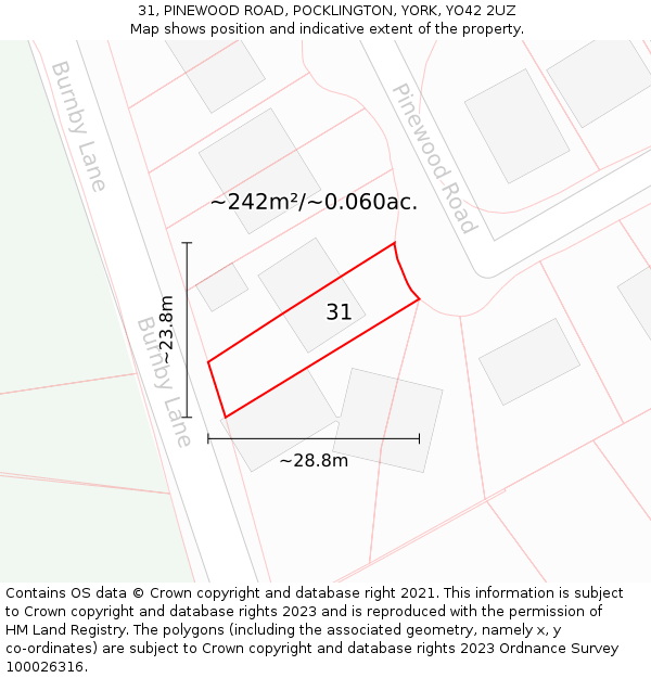 31, PINEWOOD ROAD, POCKLINGTON, YORK, YO42 2UZ: Plot and title map