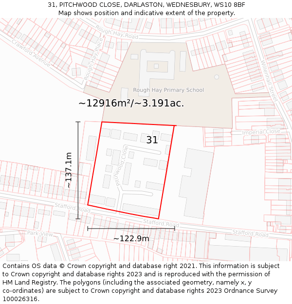 31, PITCHWOOD CLOSE, DARLASTON, WEDNESBURY, WS10 8BF: Plot and title map