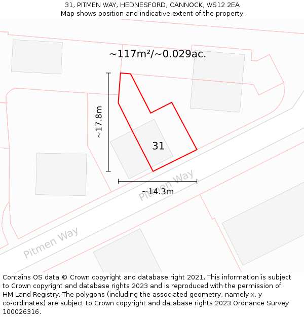 31, PITMEN WAY, HEDNESFORD, CANNOCK, WS12 2EA: Plot and title map