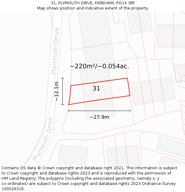 31, PLYMOUTH DRIVE, FAREHAM, PO14 3RF: Plot and title map