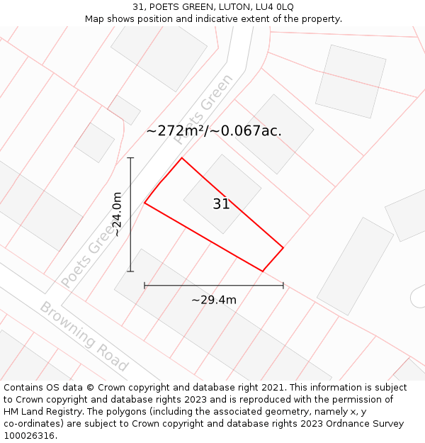 31, POETS GREEN, LUTON, LU4 0LQ: Plot and title map