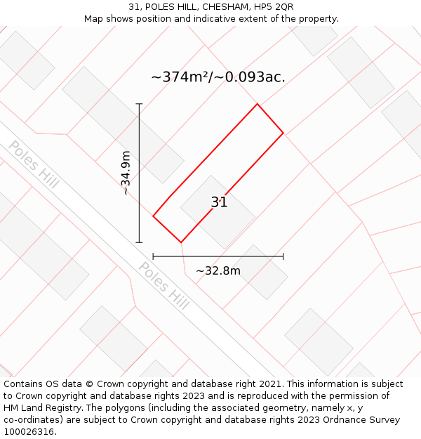 31, POLES HILL, CHESHAM, HP5 2QR: Plot and title map