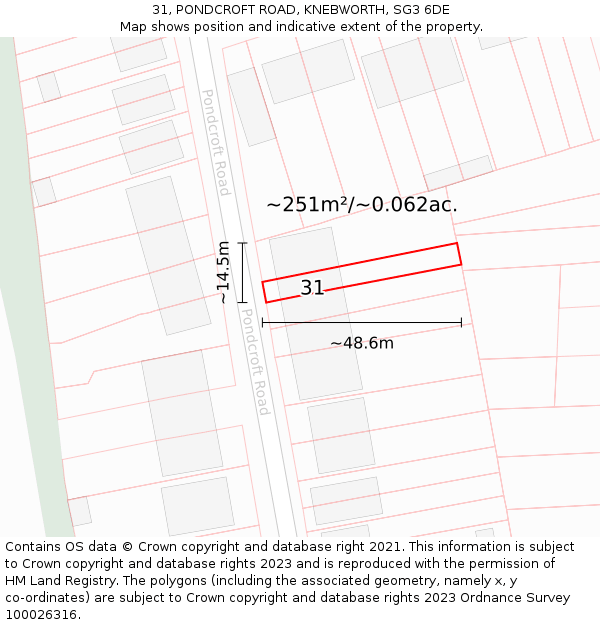 31, PONDCROFT ROAD, KNEBWORTH, SG3 6DE: Plot and title map