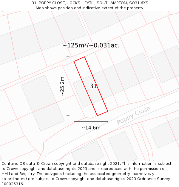 31, POPPY CLOSE, LOCKS HEATH, SOUTHAMPTON, SO31 6XS: Plot and title map