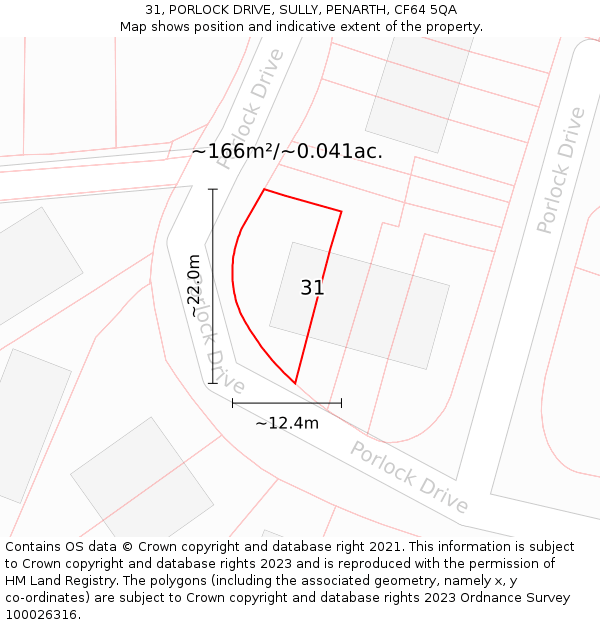 31, PORLOCK DRIVE, SULLY, PENARTH, CF64 5QA: Plot and title map