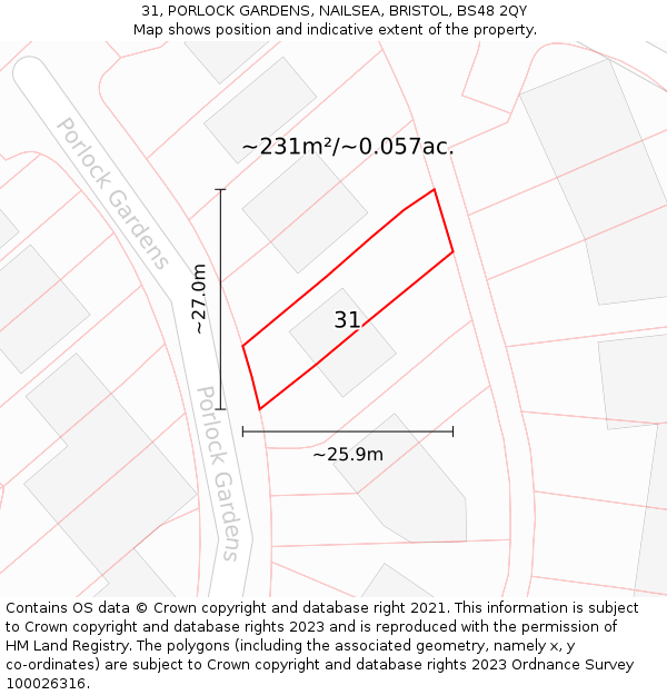 31, PORLOCK GARDENS, NAILSEA, BRISTOL, BS48 2QY: Plot and title map