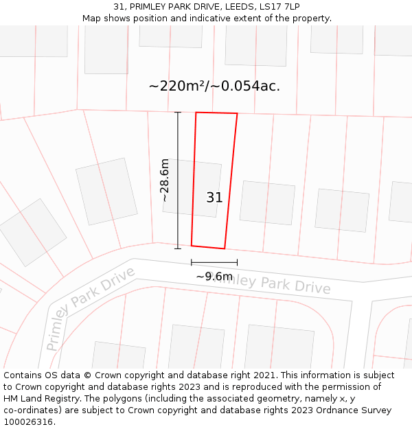 31, PRIMLEY PARK DRIVE, LEEDS, LS17 7LP: Plot and title map