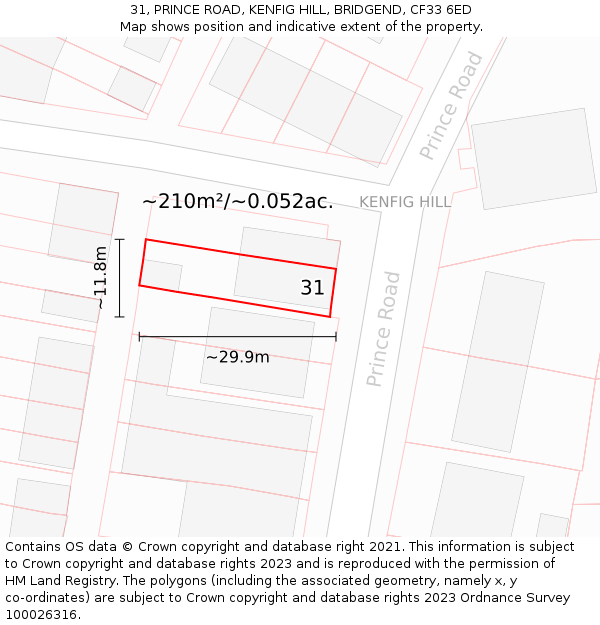 31, PRINCE ROAD, KENFIG HILL, BRIDGEND, CF33 6ED: Plot and title map