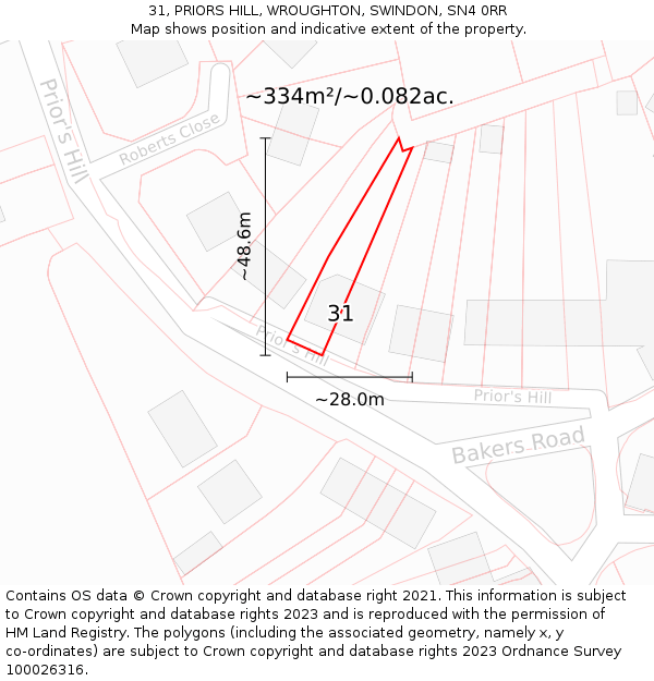31, PRIORS HILL, WROUGHTON, SWINDON, SN4 0RR: Plot and title map