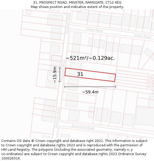 31, PROSPECT ROAD, MINSTER, RAMSGATE, CT12 4EG: Plot and title map