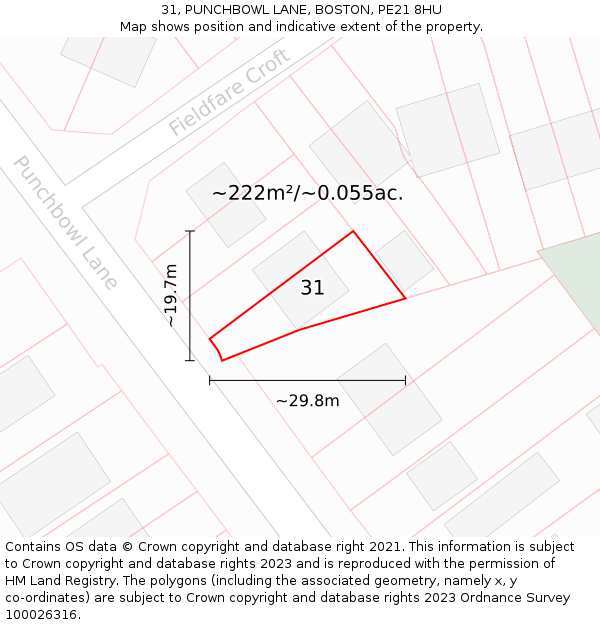 31, PUNCHBOWL LANE, BOSTON, PE21 8HU: Plot and title map