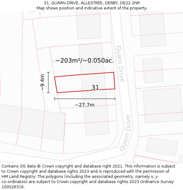 31, QUARN DRIVE, ALLESTREE, DERBY, DE22 2NR: Plot and title map