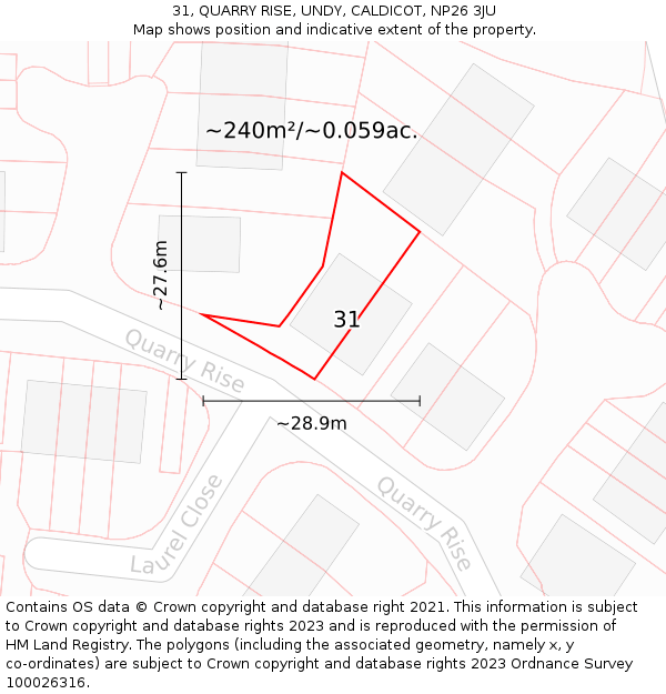 31, QUARRY RISE, UNDY, CALDICOT, NP26 3JU: Plot and title map