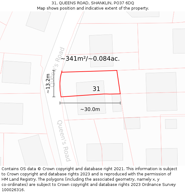 31, QUEENS ROAD, SHANKLIN, PO37 6DQ: Plot and title map