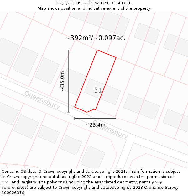 31, QUEENSBURY, WIRRAL, CH48 6EL: Plot and title map