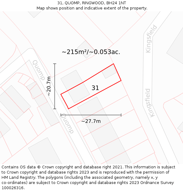 31, QUOMP, RINGWOOD, BH24 1NT: Plot and title map