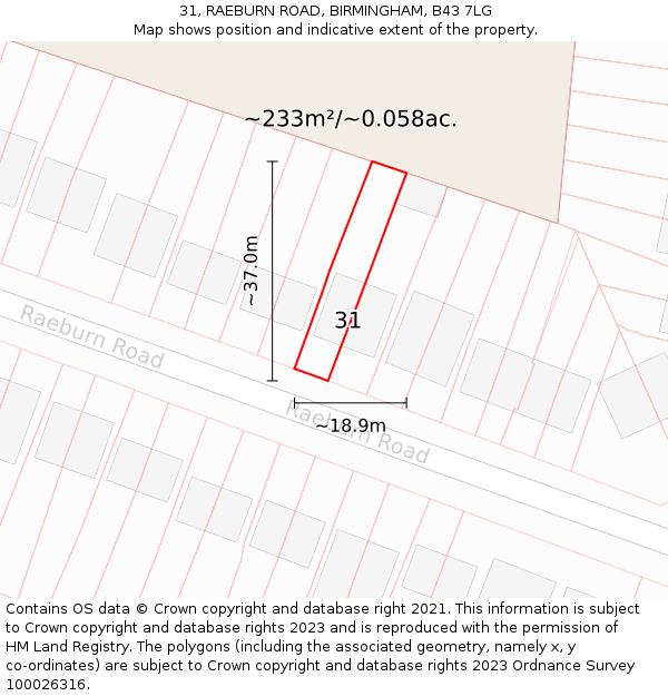 31, RAEBURN ROAD, BIRMINGHAM, B43 7LG: Plot and title map