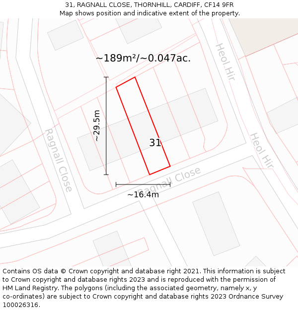 31, RAGNALL CLOSE, THORNHILL, CARDIFF, CF14 9FR: Plot and title map