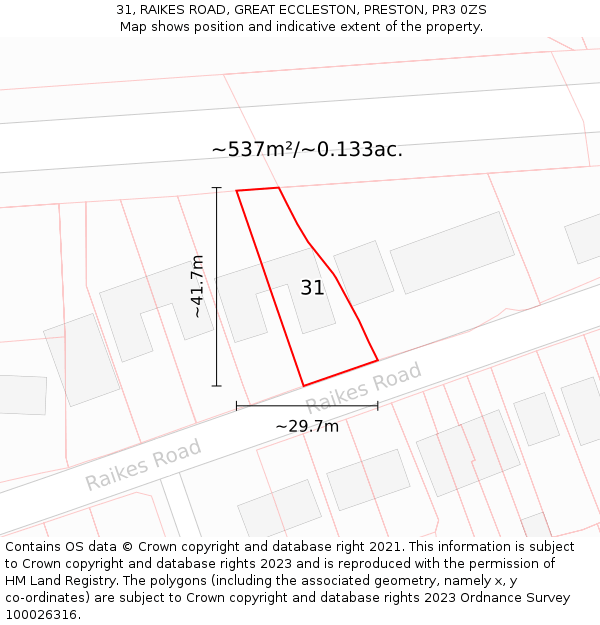 31, RAIKES ROAD, GREAT ECCLESTON, PRESTON, PR3 0ZS: Plot and title map