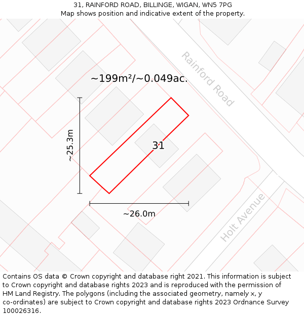 31, RAINFORD ROAD, BILLINGE, WIGAN, WN5 7PG: Plot and title map