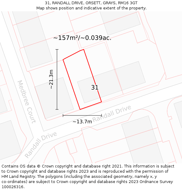 31, RANDALL DRIVE, ORSETT, GRAYS, RM16 3GT: Plot and title map