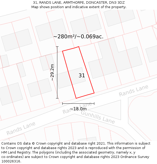 31, RANDS LANE, ARMTHORPE, DONCASTER, DN3 3DZ: Plot and title map