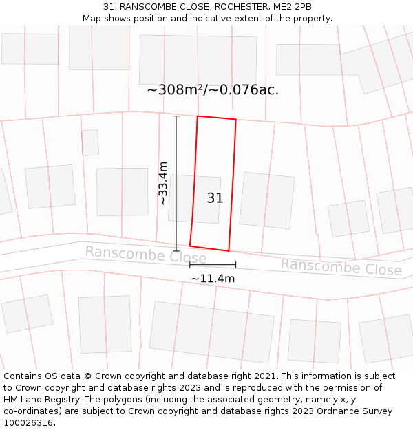 31, RANSCOMBE CLOSE, ROCHESTER, ME2 2PB: Plot and title map