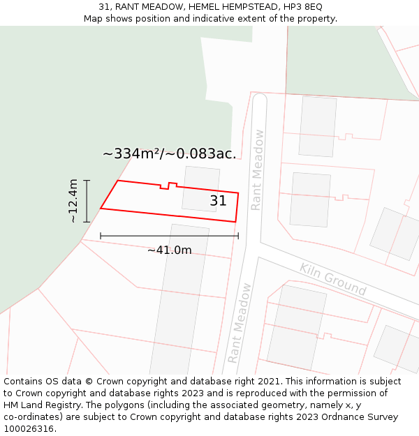 31, RANT MEADOW, HEMEL HEMPSTEAD, HP3 8EQ: Plot and title map