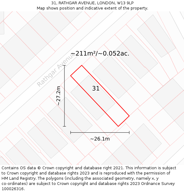 31, RATHGAR AVENUE, LONDON, W13 9LP: Plot and title map