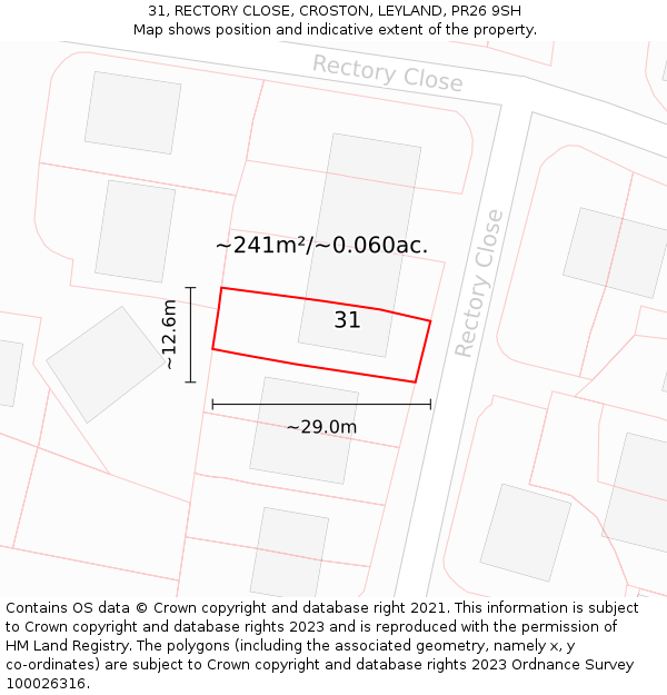 31, RECTORY CLOSE, CROSTON, LEYLAND, PR26 9SH: Plot and title map