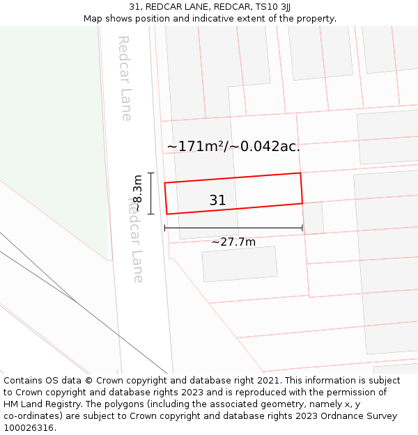 31, REDCAR LANE, REDCAR, TS10 3JJ: Plot and title map