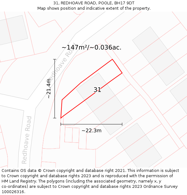 31, REDHOAVE ROAD, POOLE, BH17 9DT: Plot and title map