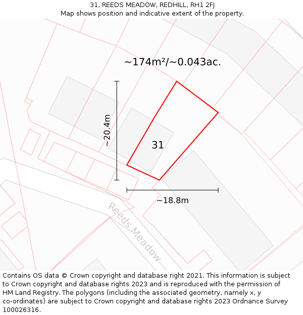 31, REEDS MEADOW, REDHILL, RH1 2FJ: Plot and title map