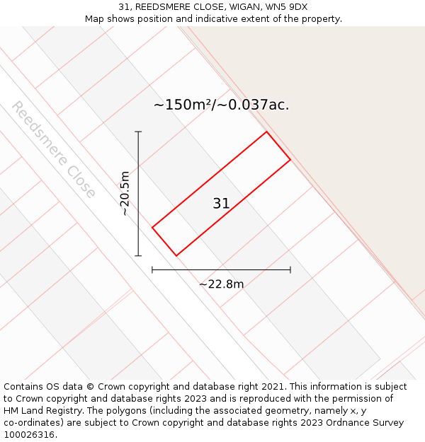 31, REEDSMERE CLOSE, WIGAN, WN5 9DX: Plot and title map