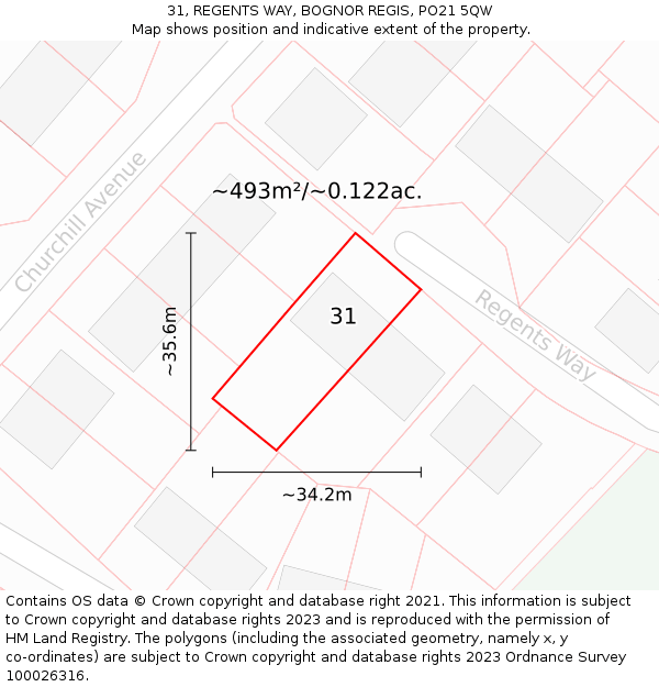 31, REGENTS WAY, BOGNOR REGIS, PO21 5QW: Plot and title map