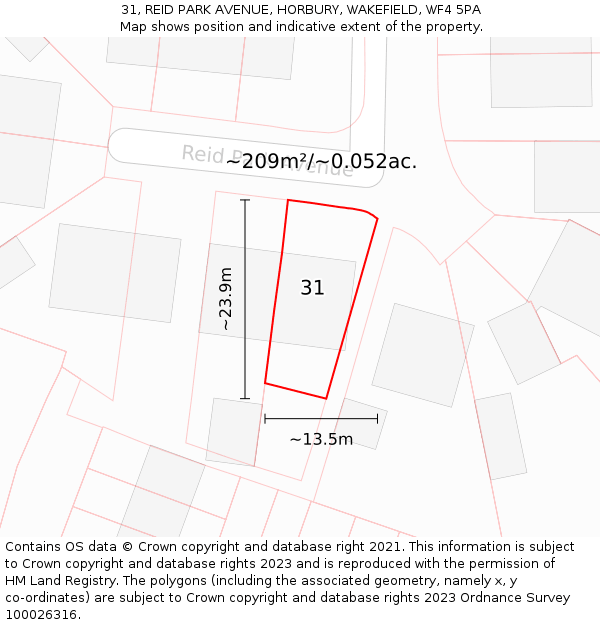 31, REID PARK AVENUE, HORBURY, WAKEFIELD, WF4 5PA: Plot and title map