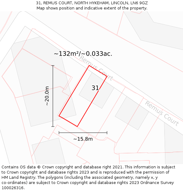 31, REMUS COURT, NORTH HYKEHAM, LINCOLN, LN6 9GZ: Plot and title map